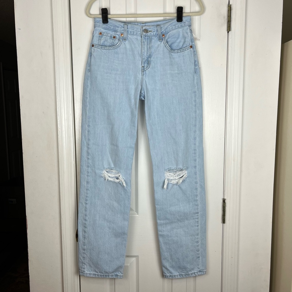 Levi’s Low Pro Straight Distressed Light Wash Denim Jeans